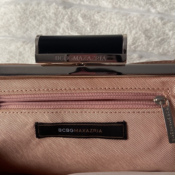 New BCBGMaxAzria Ruffle Satin Copper Clutch with Chain - Picture 4 of 5